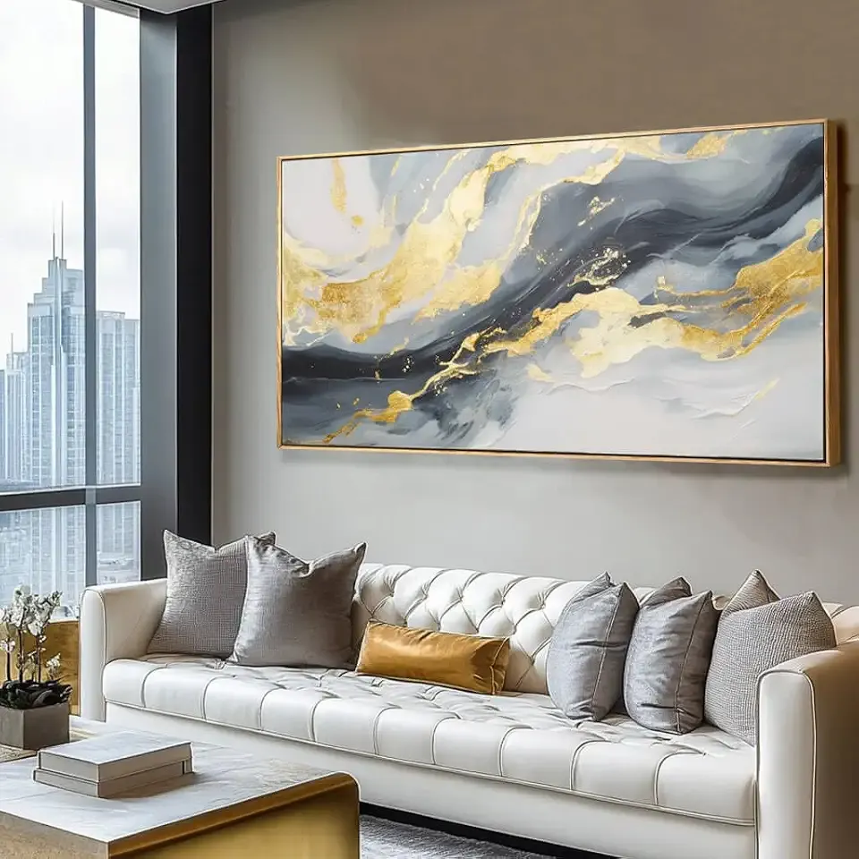 Gold And Blue Waves Ocean Modern Glam Abstract Wall Art,24x48 In