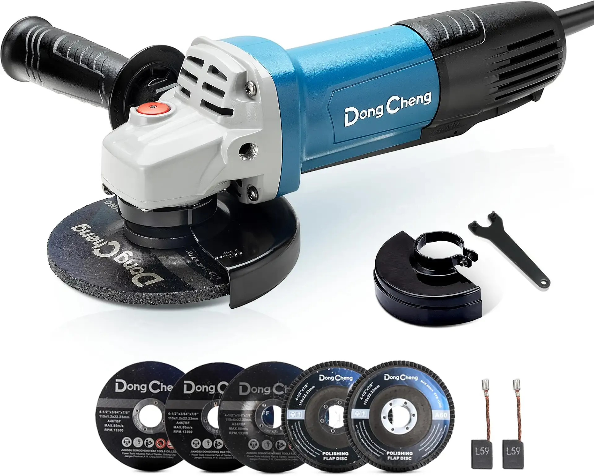 DongCheng Angle Grinder 4-1/2 inch 6.7-Amp Paddle Switch 11800RPM Power Electric Grinder Tools with Cutting & Grinding Wheels, Flap Discs, Auxiliary Handle for Metal & Rust Removal, Beginner-Friendly