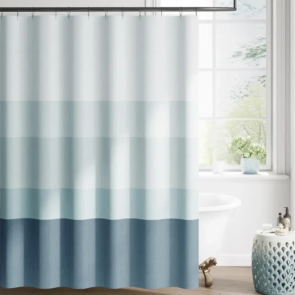 jinchan Ombre Ocean Blue Striped Shower Curtain Waterproof Fabric Shower Curtains for Bathroom Gradual Color Minimalist Design Modern Neutral with 12 Hooks 70x72 Inches