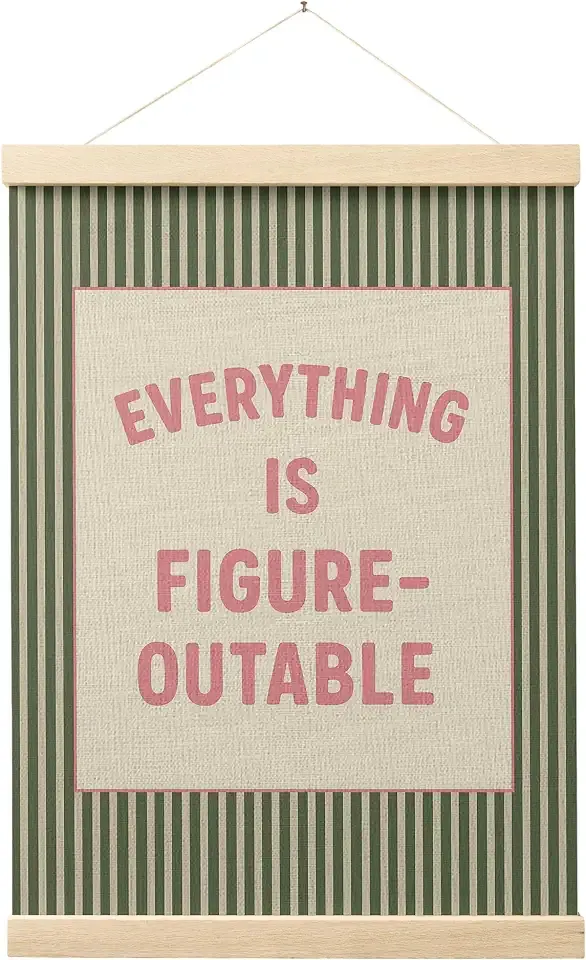 FGFK Everything Is Figureoutable Positive Affirmations Wall Art Poster Hanger Frame, Retro Pink and Green Inspirational Canvas Prints Framed Wall Decor for Office Classroom Home Bedroom, 12x16 Inch