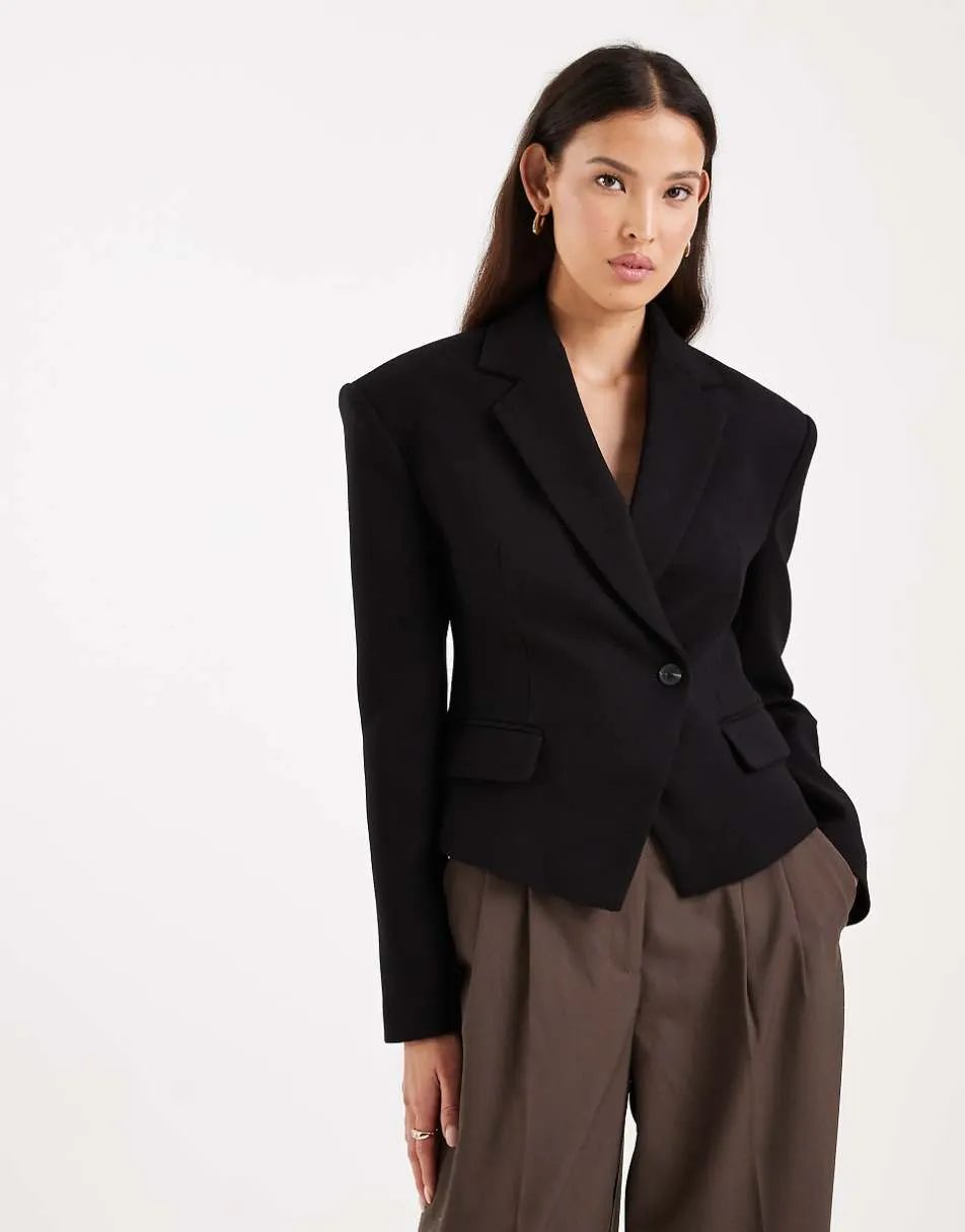 ASOS DESIGN tailored structured cinched waist cropped blazer in black