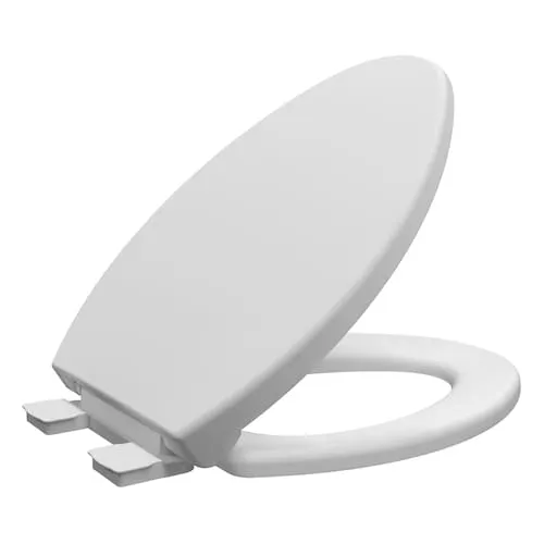 Elongated Front Closed White Plastic Toilet Seat with Quick Release and Quiet-Close