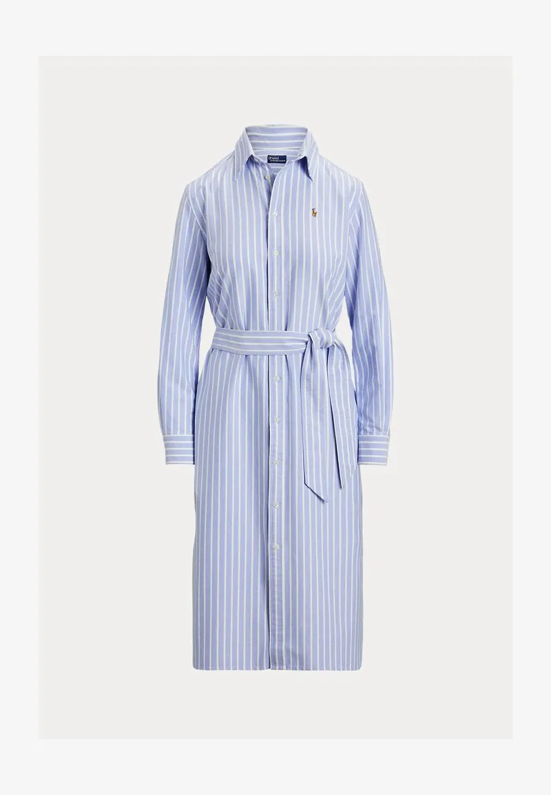 STRIPED COTTON OXFORD BELTED SHIRTDRESS - Skjortekjole - harbor island blue/white