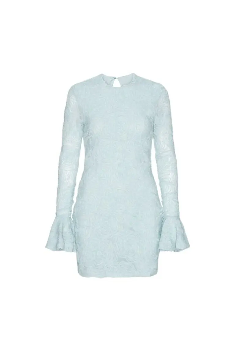 Mesh Frill Mini Dress - Lyseblå