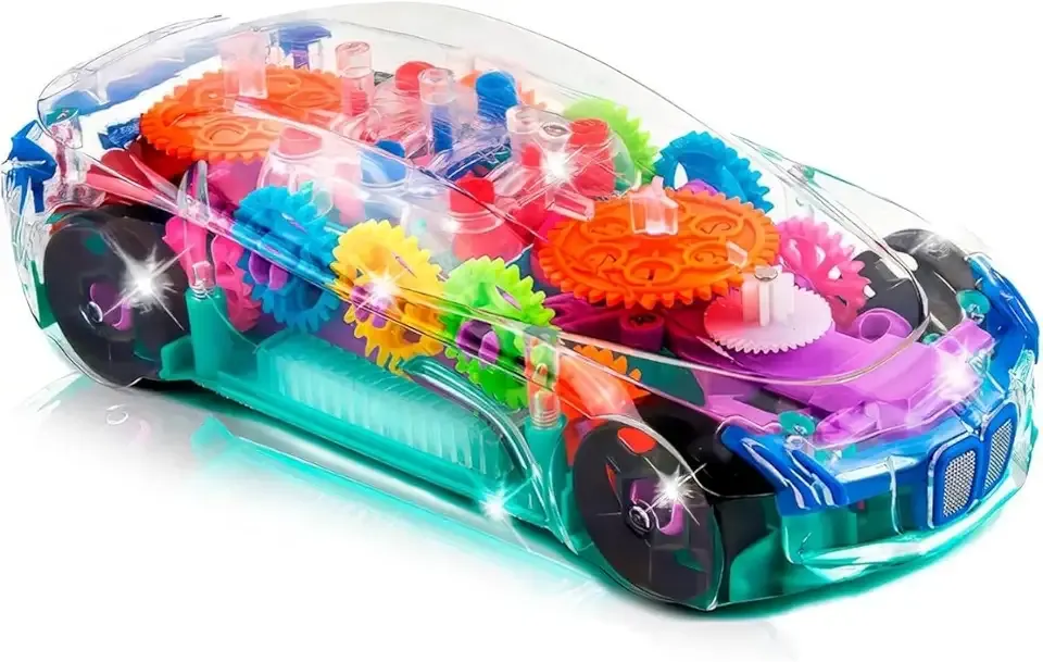 ArtCreativity Light Up Transparent Sensory Car Toy for Kids, 1PC, Bump and Go Toy Car with Colorful Moving Gears, Music, and LED Effects, Easter Toys for Toddlers, Great Birthday Gift Idea