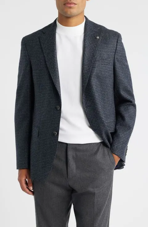 Midland Contemporary Fit Grey Houndstooth Wool & Cashmere Sport Coat