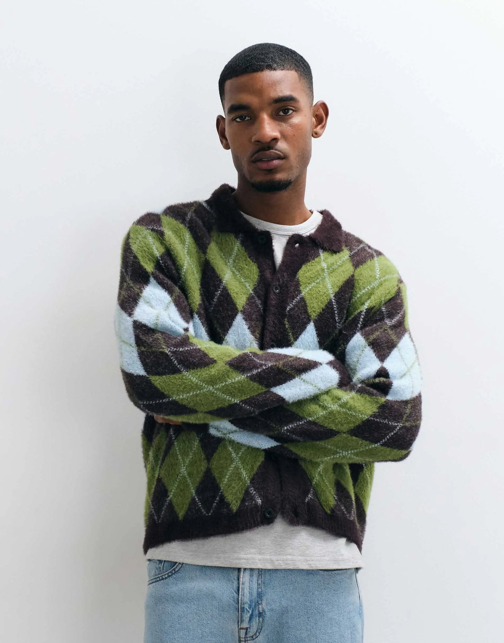 HUF cooper argyle knit jumper in dark brown/multi