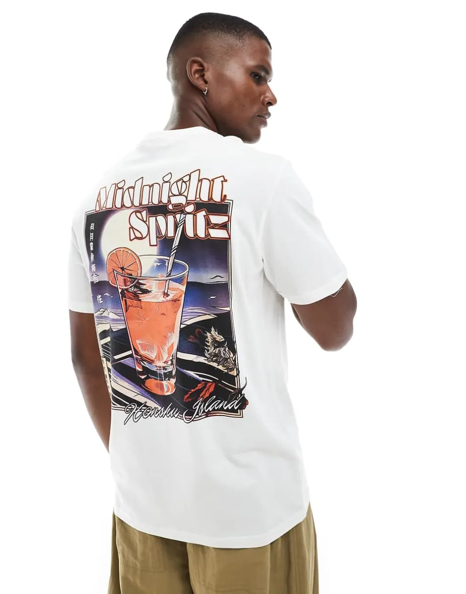 ONLY & SONS relaxed fit t-shirt with spritz back print in white