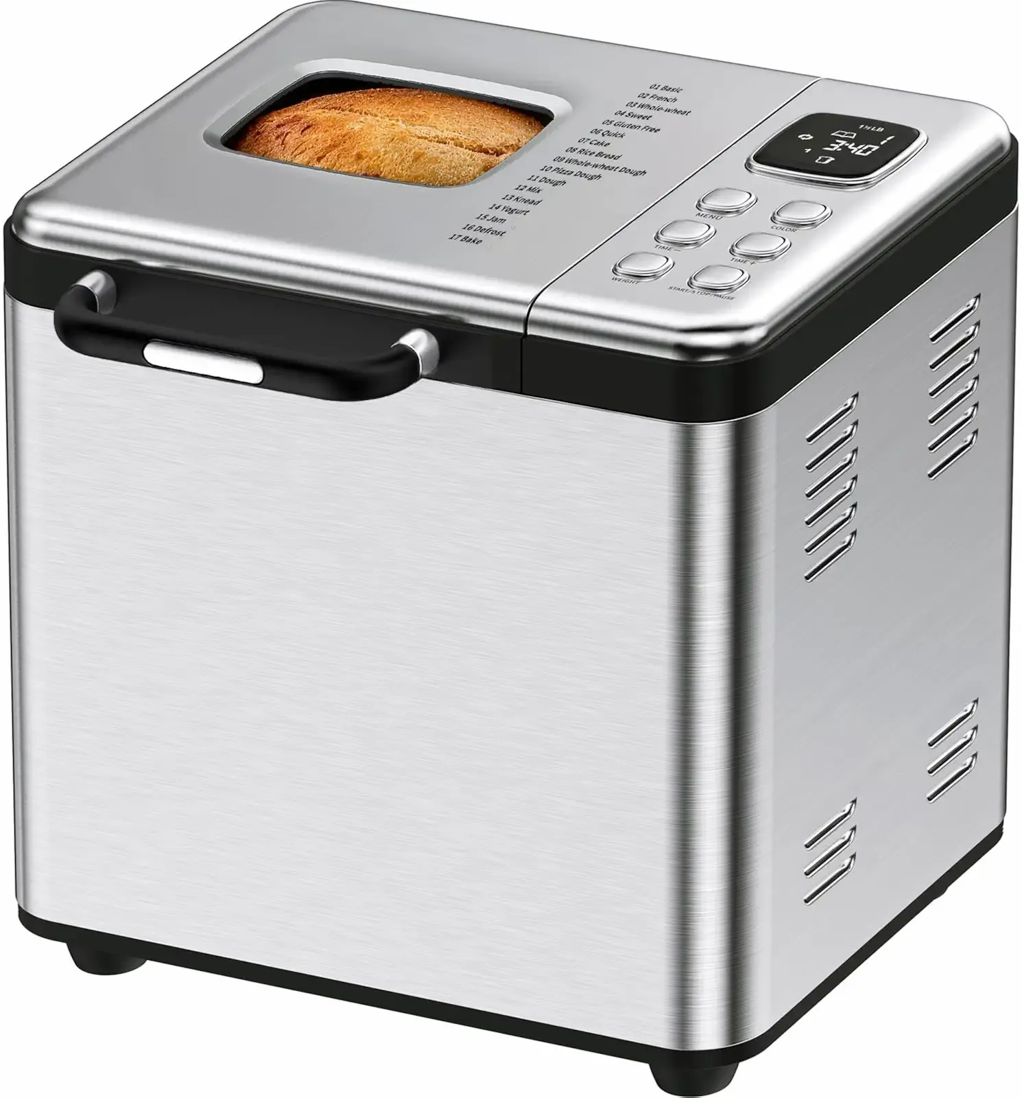OSIPOTO Bread Maker, 2LB Stainless Steel Bread Machine, 17-in-1 Automatic Settings, Non-Stick Pan, Beginner-Friendly Controls, Easy to Clean, Low Noise, High Success Rate for Homemade Bread