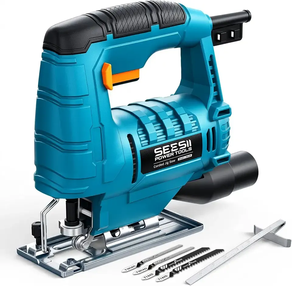 Corded Jigsaw, 500W Electric Jig Saw Power Saw with 4 Blades