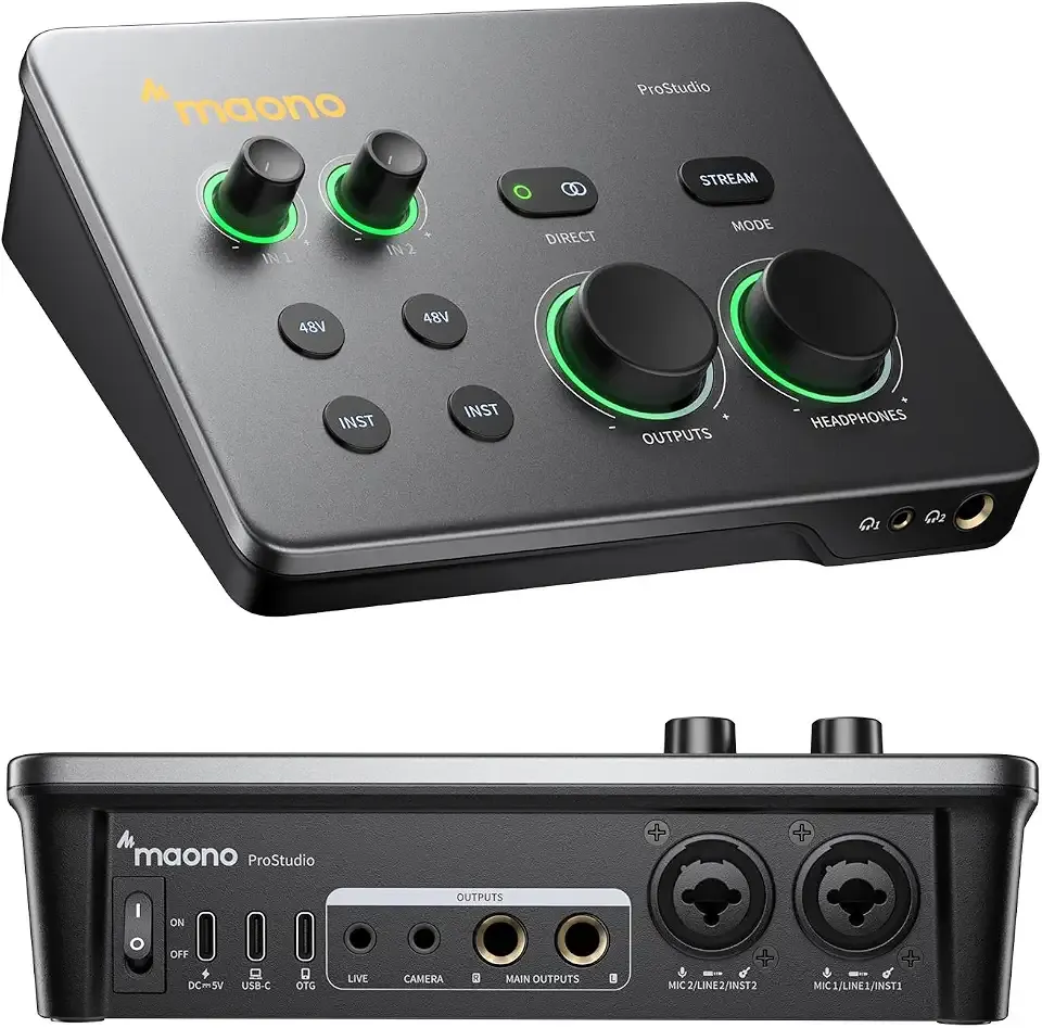 MAONO P2 Hybrid USB Audio Interface Dual XLR for PC Phone iPad Guitar | 56dB Gain, Loopback, Mute, ASIO, Routing Software Features, for Podcast, Streaming, Mobile Music Recording, Content Creation