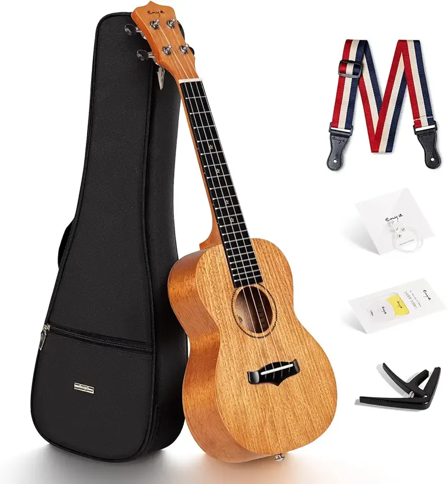 Enya Concert Ukulele EUC-25D 23 Inch Solid Mahogany Top - Beginner Kit with Gig Bag, Capo, Strap & Picks - Professional Sound Quality for Beginners & Adults (Natural Color)