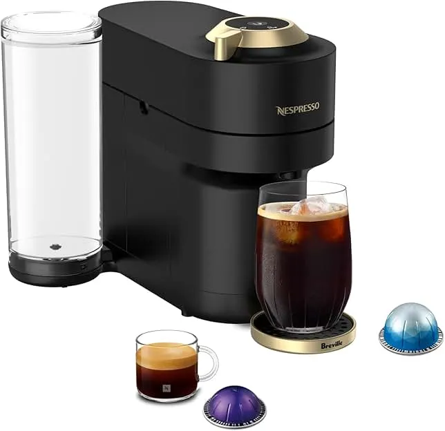 Nespresso Festive Vertuo Pop+ Coffee and Espresso Maker by Breville, Matte Black Gold