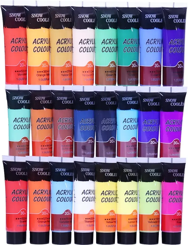 Acrylic Paint Set, 24 Color Acrylic Paint Rich Pigments&Water Proof for Artists Adults on Canvas Rocks Ceramic Fabric Wood Paints