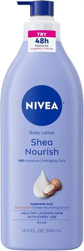 NIVEA Shea Nourish Body Lotion for Dry Skin with Hyaluronic Acid, Shea Butter and Deep Nourishing Serum, 48-Hour Body Moisturizer, 16.9 Fl Oz Pump Bottle