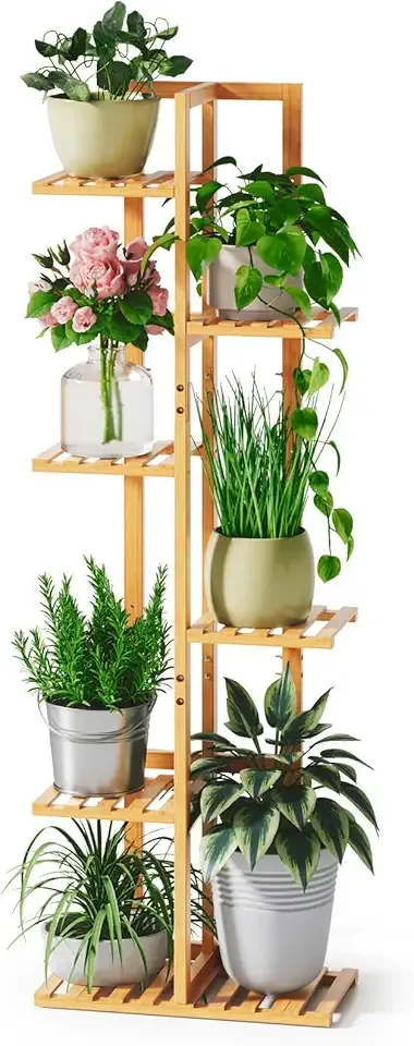 ROSSNY 48 Inch Talll Plant Stand Indoor, 6 Tier 7 Potted Bamboo Plant Stands for Indoor Plants, Corner Plant Stand, Plant Shelf For Indoor, Tiered Plant Stands, Indoor Plant Holder, Natural