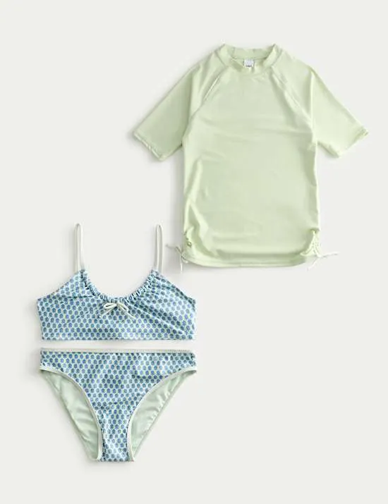 3 Piece Block Print Bikini and Rash Vest (6-16 Yrs)
