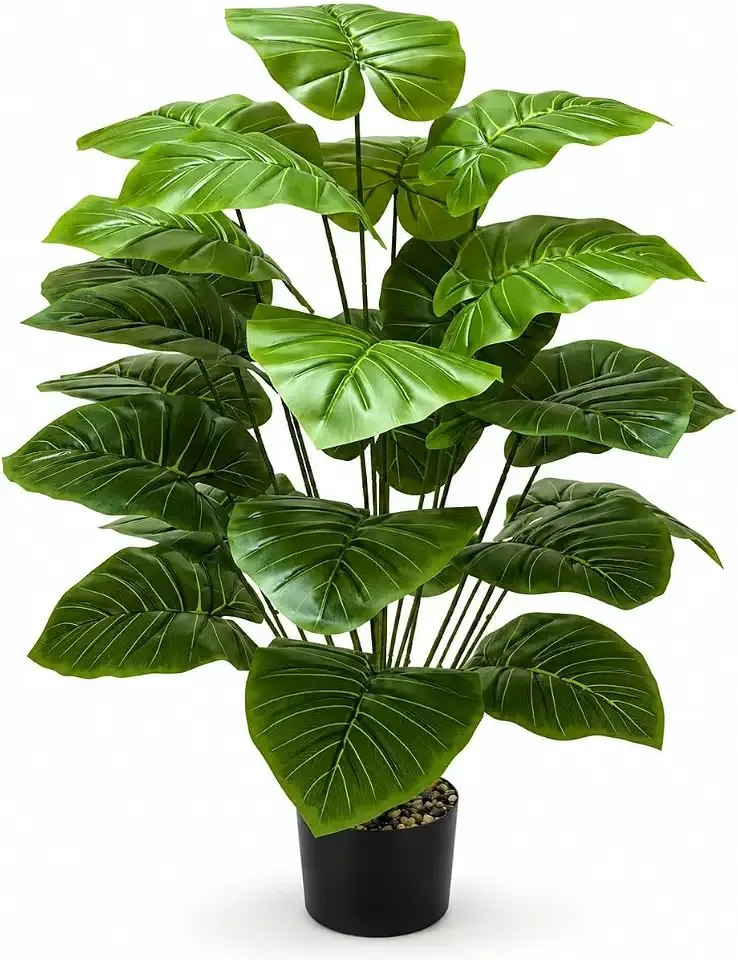 Artificial Plants Indoor Fake Plant Faux Tree for Home Living Room Office Decor Housewarming Gift Alocasia Leaf