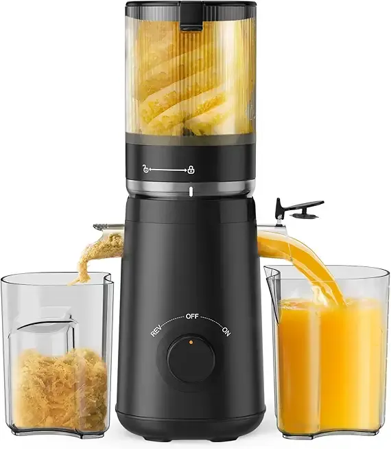 Juicer Machines, TUUMIIST Cold Press Juicer with 5.3" Extra Large Feed Chute Fit Whole Fruits & Vegetables Easy to Clean, High Juice Yield, BPA Free (Black)