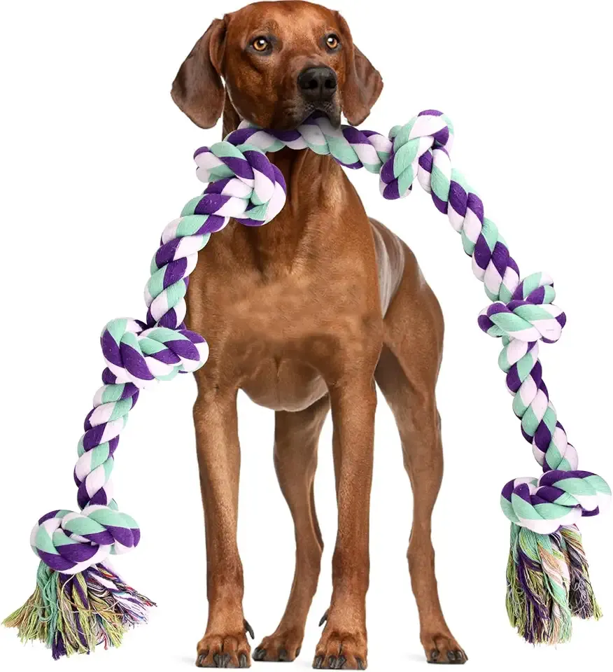 Dog Rope Toy 42In 6 Knots Indestructible Natural Cotton - Tough Chew Toys for Medium/Large Breeds Aggressive Chewers, Daily Companionship, Heavy Duty Tug of War Dog Pull Rope Teeth Cleaning