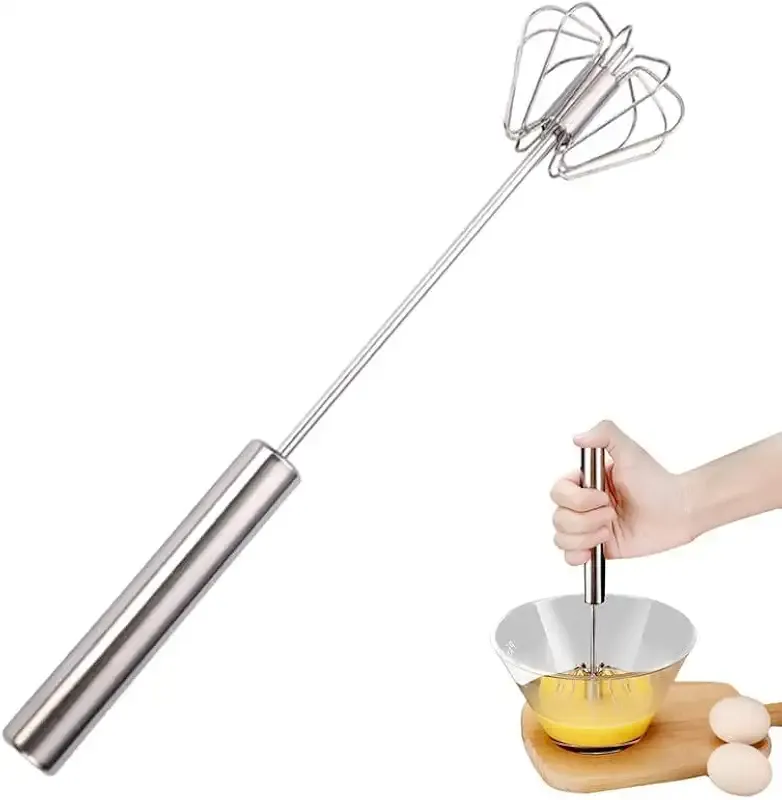Handheld Mixer, Stainless Steel Semi-Automatic Whisk, Rotating Semi-Automatic Egg Beater, Hand Push Mixer Stirrer Tool for Cooking Kitchen Home Egg Milk