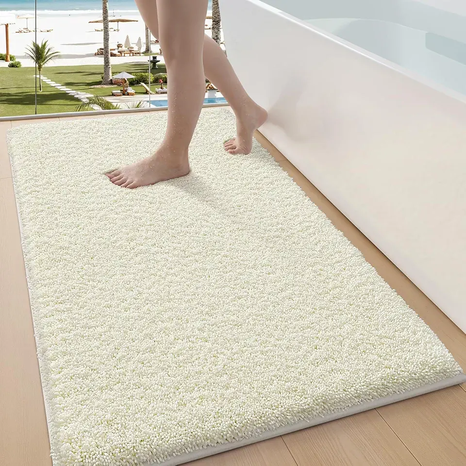 LUMI Cream Bathroom Rugs with Rubber Backing, 24x36 Absorbent Extra Thick Soft Plush Microfiber Bath Mat, Machine Washable Carpet for Bathroom Shower, Tub, Sink, Hotel