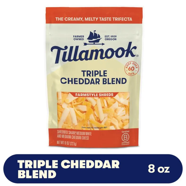 Tillamook Farmstyle Triple Cheddar Cheese Blend Shredded Cheese, 8oz