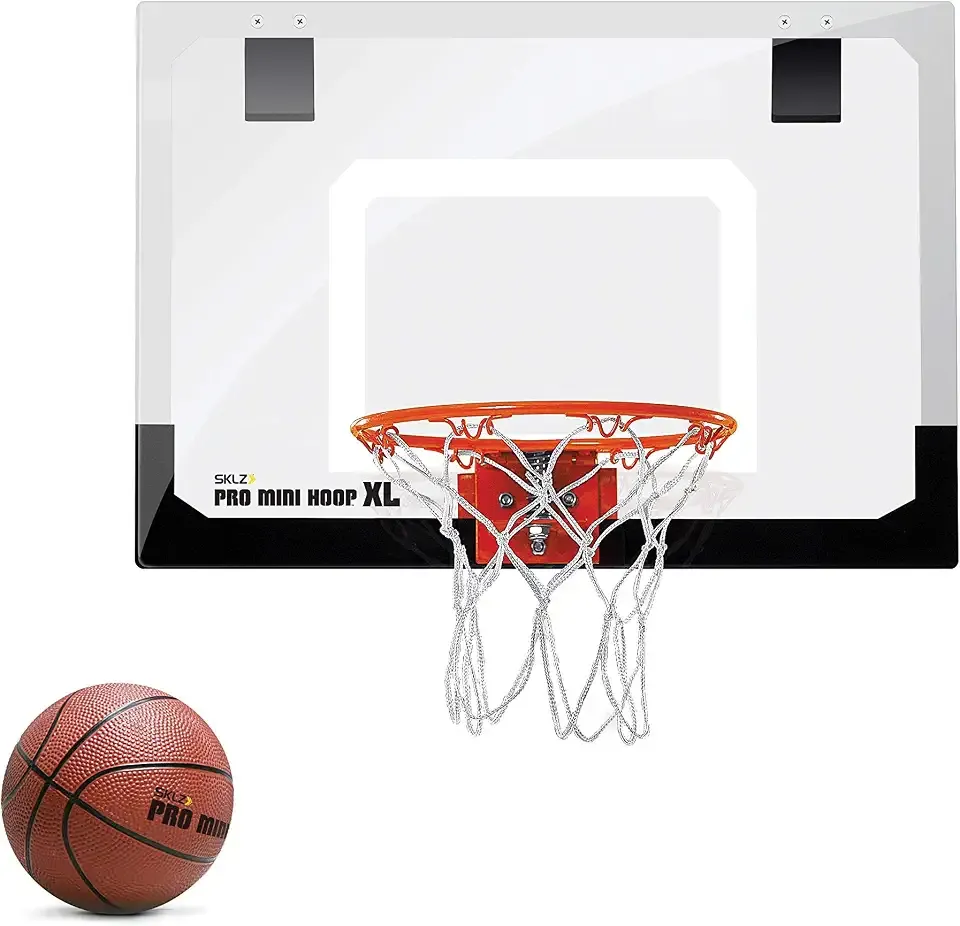 SKLZ Pro Mini Indoor Basketball Hoop with Ball, Over the Door, Shatter-Proof Backboard, Spring-Action Break-Away Steel Rim, Great for Home, Dorm Room, and Office