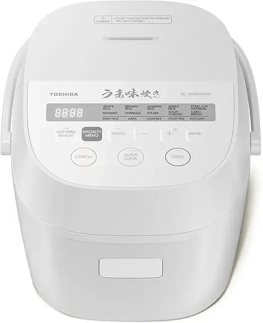 TOSHIBA OriginTaste Rice Cooker 10-Cup Uncooked, Fuzzy Logic, 15-in-1 Functions, Digital Display, Delay Timer, Keep Warm, Nonstick Inner Pot, White