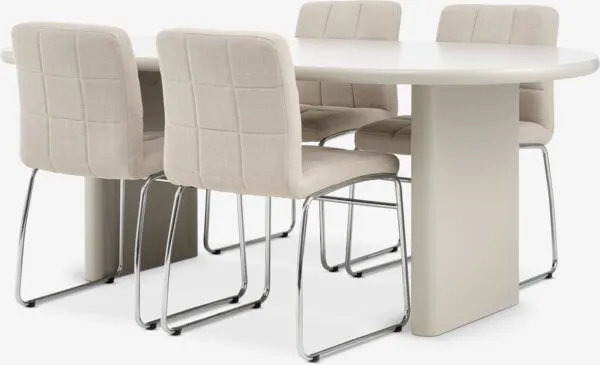 VORDINGBORG + HAMMEL VORDINGBORG L198 tafel beige + 4 HAMMEL stoelen beige