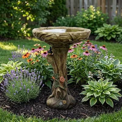 27-in H Desert Sand Concrete Complete birdbath