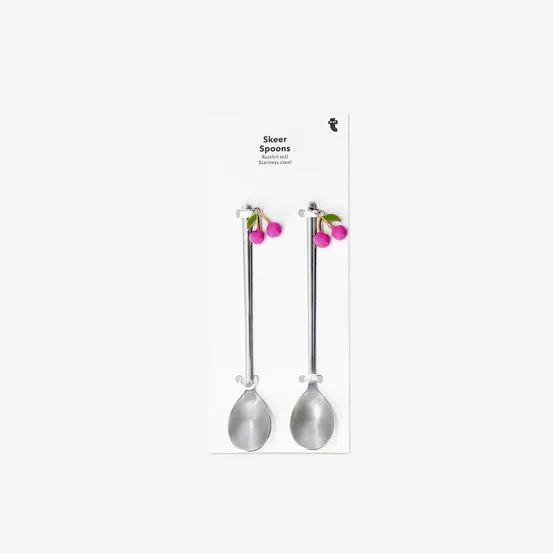 Silver dessert spoons with cherries - 2 pcs