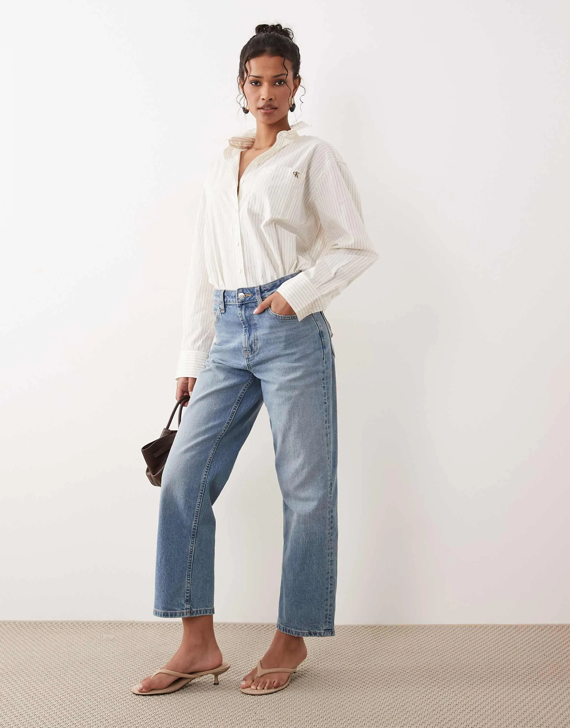 ASOS DESIGN ankle grazer comfort stretch straight leg jeans in authentic mid blue