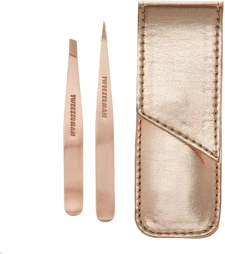 Tweezerman Rose Gold Petite Point and Slant Set with Travel Case