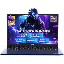 NIMO 17.3" IPS-Gaming-Laptop, AMD Ryzen 7 8745HS Up to 4.9GHz Beat R9 7940HS 32GB RAM 1TB SSD Radeon 780M-Graphics, WiFi 6E USB4 Backlit Keyboard Fingerprint, Win 11 PC for Work & Play 2-Yr Warranty