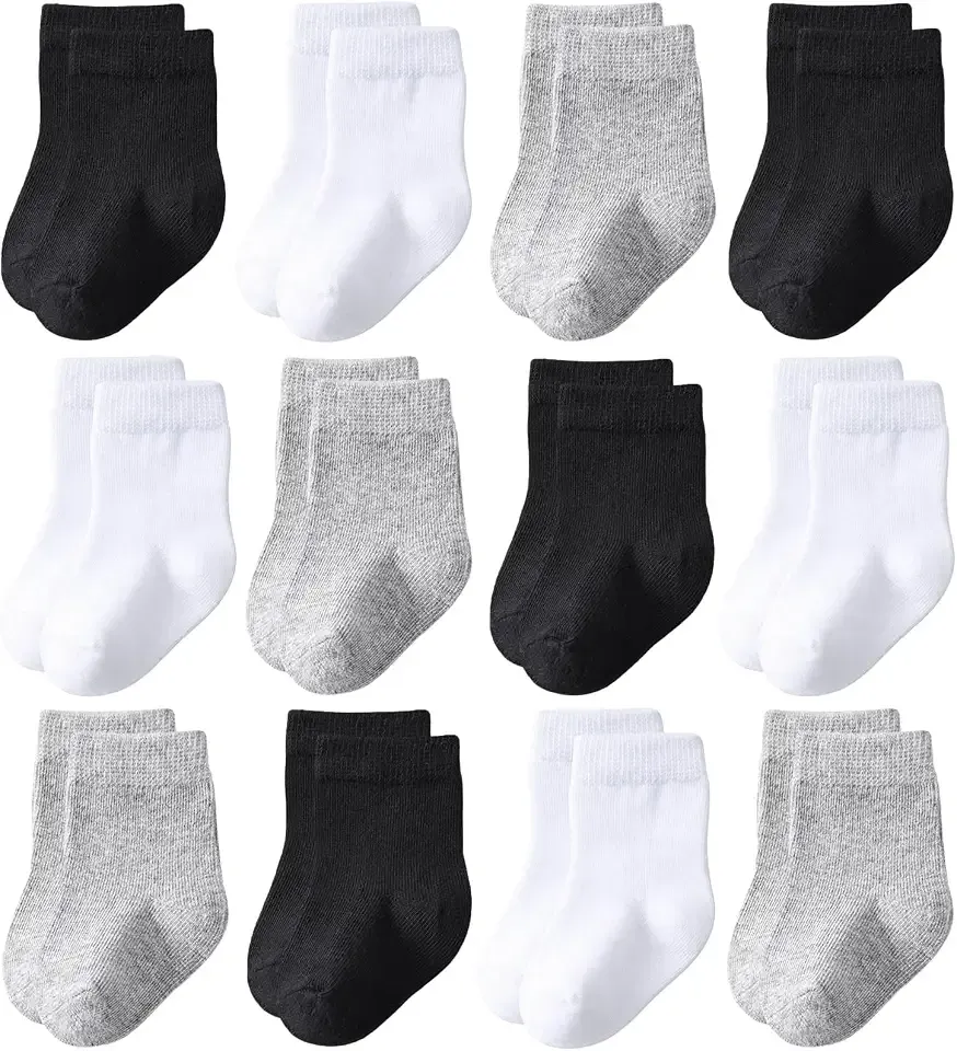 Baby Crew Socks 12-Pack Cotton Newborn Baby Boys Girls Socks 0-3T