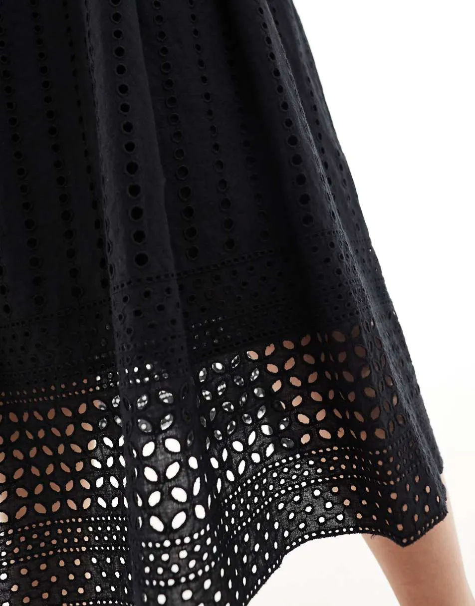 French Connection broderie maxi dress in black