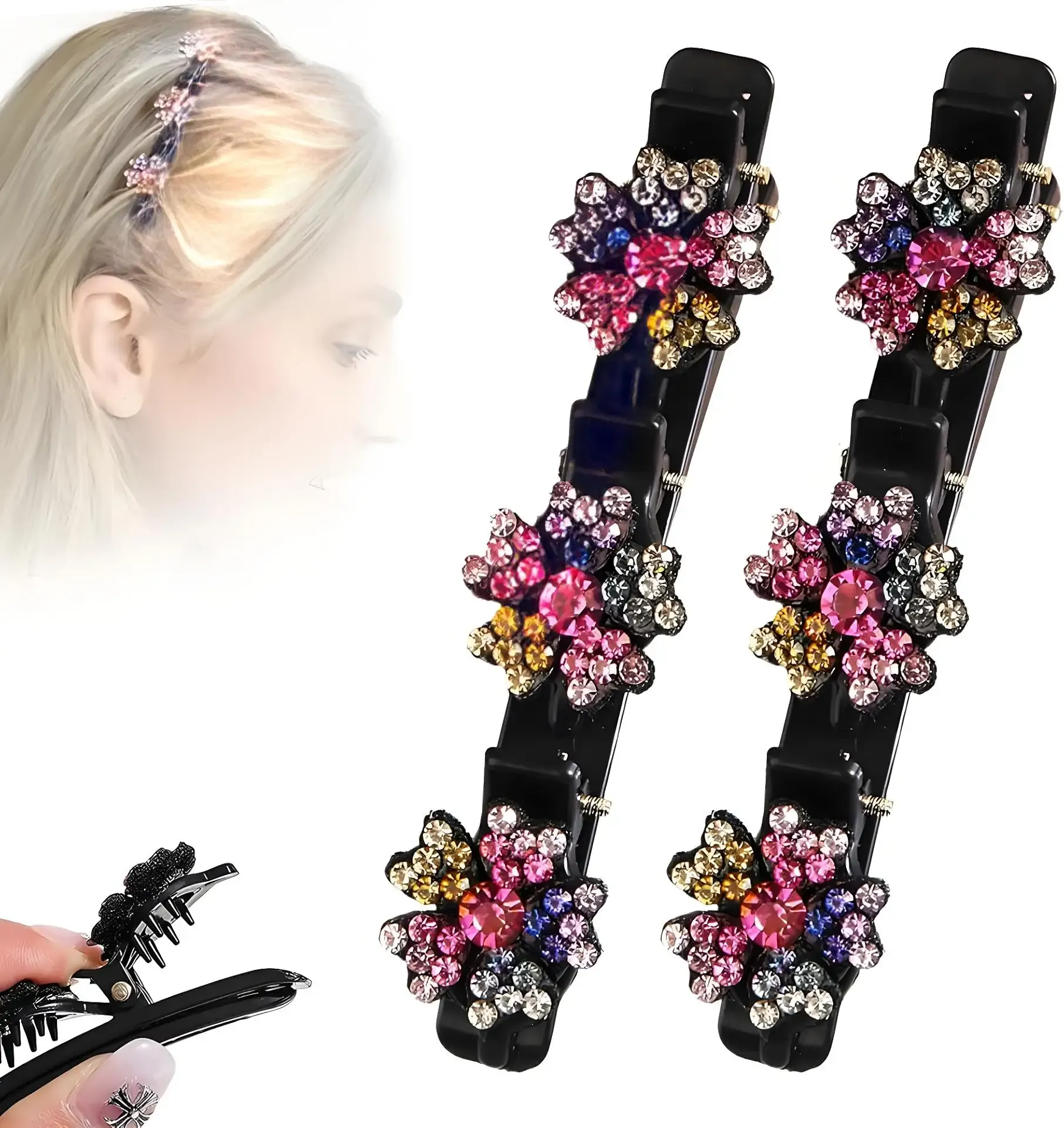 Sparkling Crystal Stone Braided Hair Clips,2026 Women's Hair Clip,Short Hair Clips Duckbill,Braided Hairs Clip for Ladies and Girls Crystal Stone