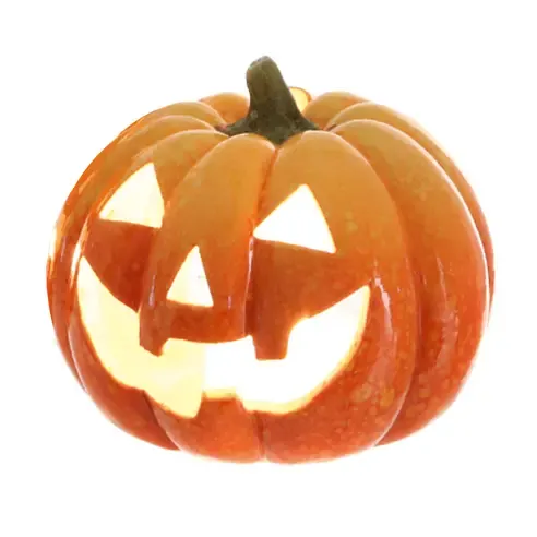 Kürbis-Windlicht - gelb-orange - 13,5x12 cm