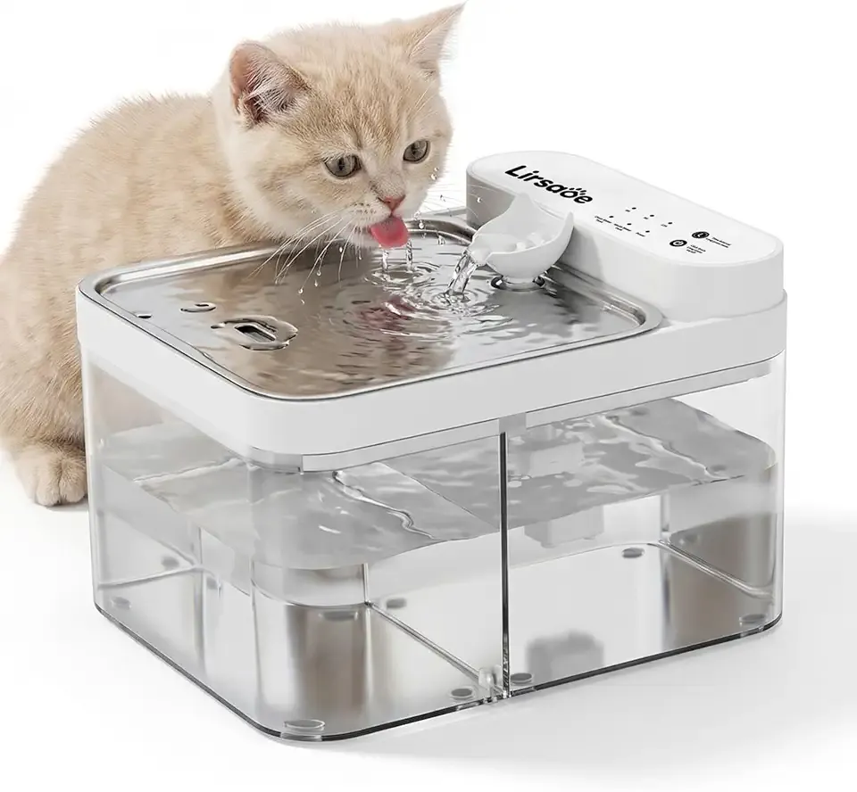 Cat Water Fountain, No Filter Cotto, Wastewater Separation Pet Fountain，Wireless Automatic Water Dispenser Indoor，Visual Water Level Cat Watering Supplies, White