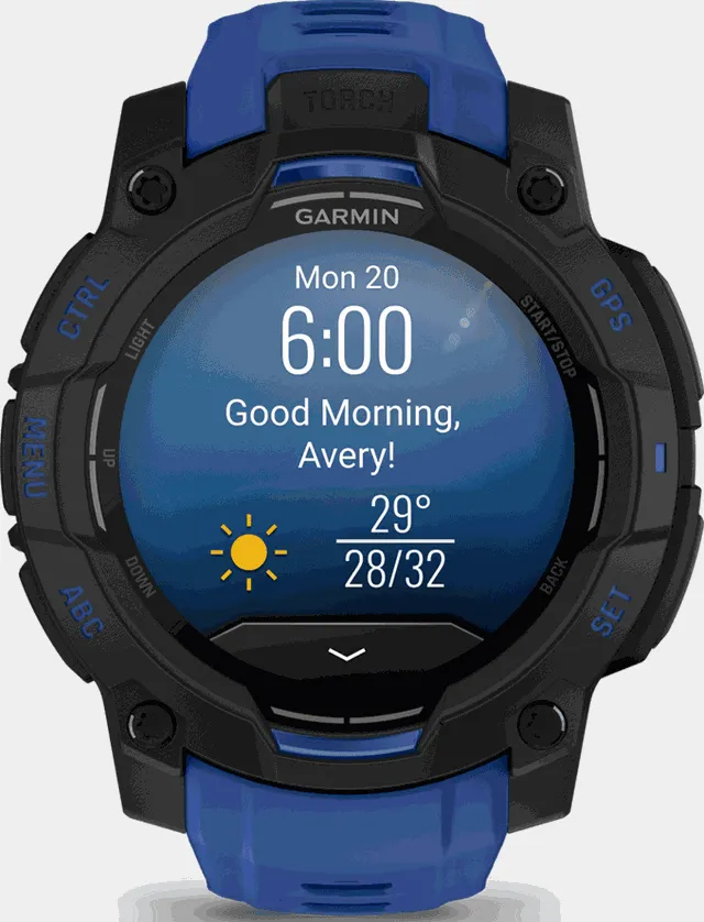 Instinct 3 LTD, 45mm, AMOLED, Black w/ Blue Strap, multisportklokke, smartklokke - Svart