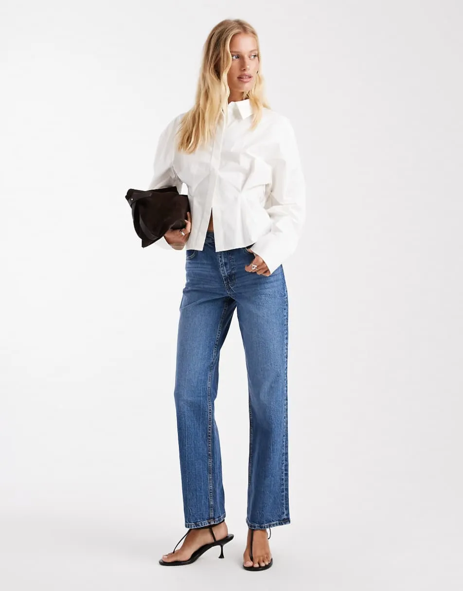 ASOS DESIGN comfort stretch straight leg jeans in authentic mid blue