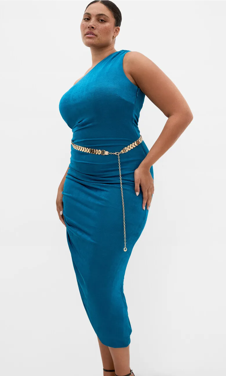 Orbit One Shoulder Slink Dress - poseidon