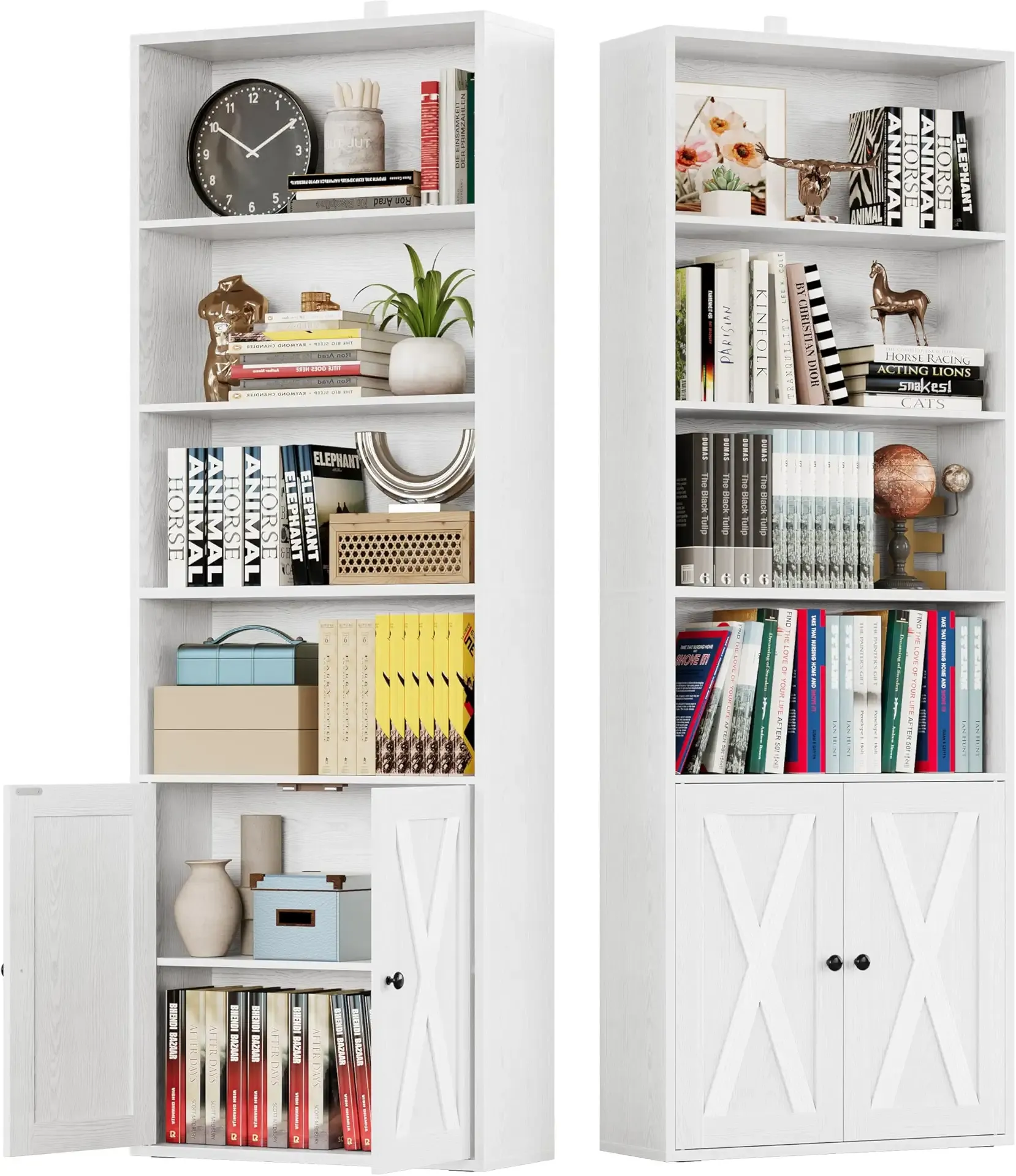 IRONCK Industrial Bookshelves and Bookcases with Doors Set of 2 Floor Standing 6 Shelf Display Storage Shelves 70 in Tall Bookcase for Home Office, Living Room