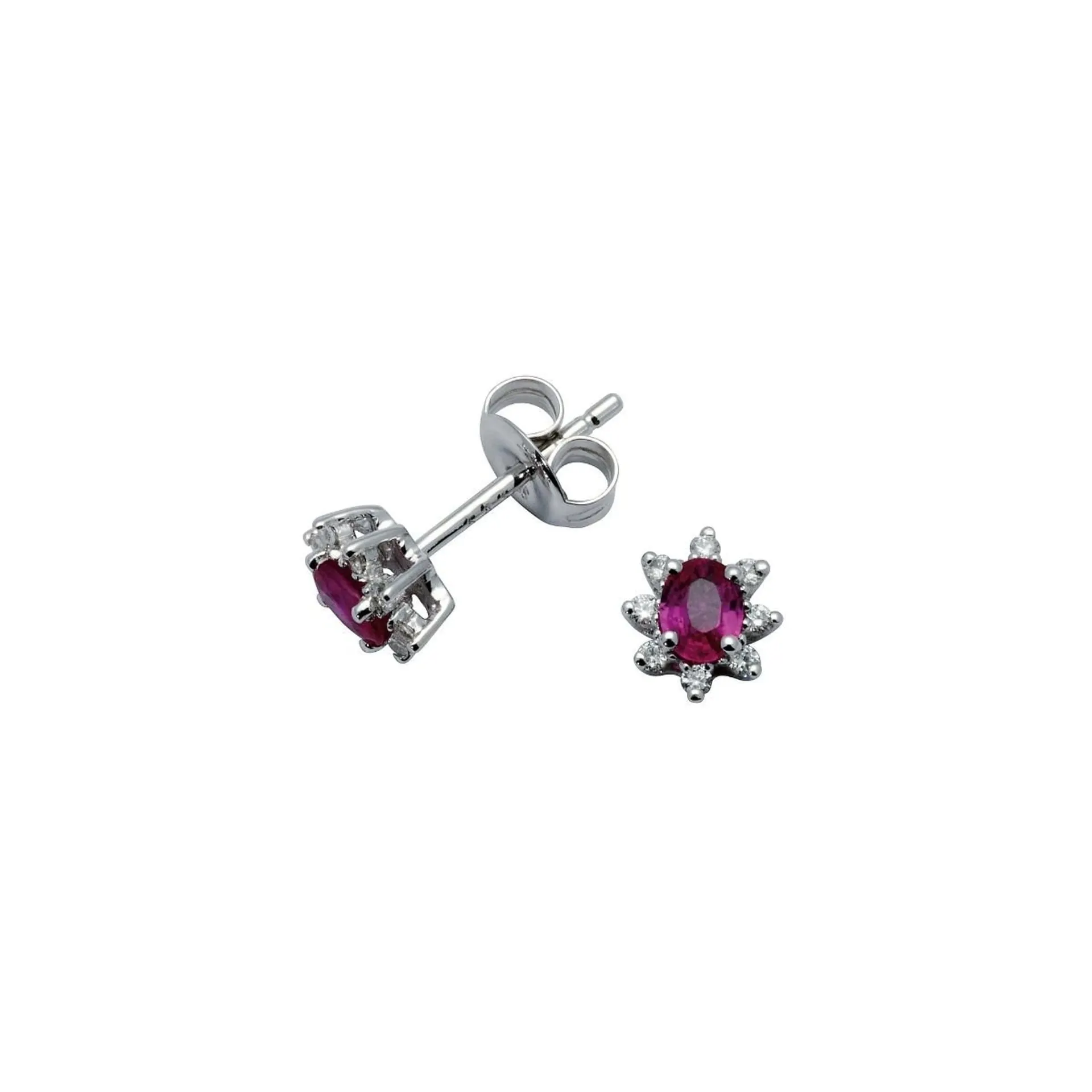 Rosettøredobber i 585 hvitt gull med rubin og diamant 0,09 ct