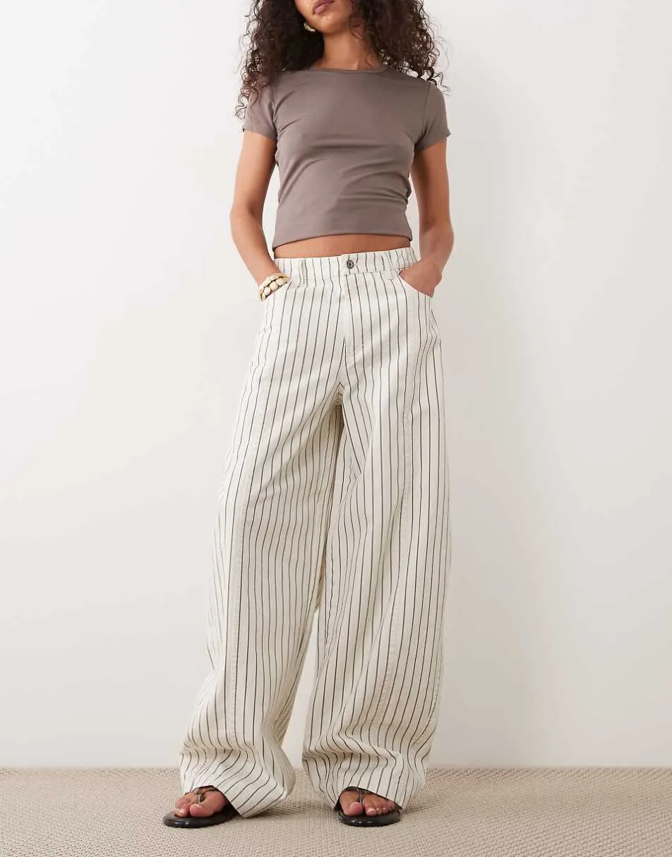 ASOS DESIGN barrel trousers in chocolate and cream stripe