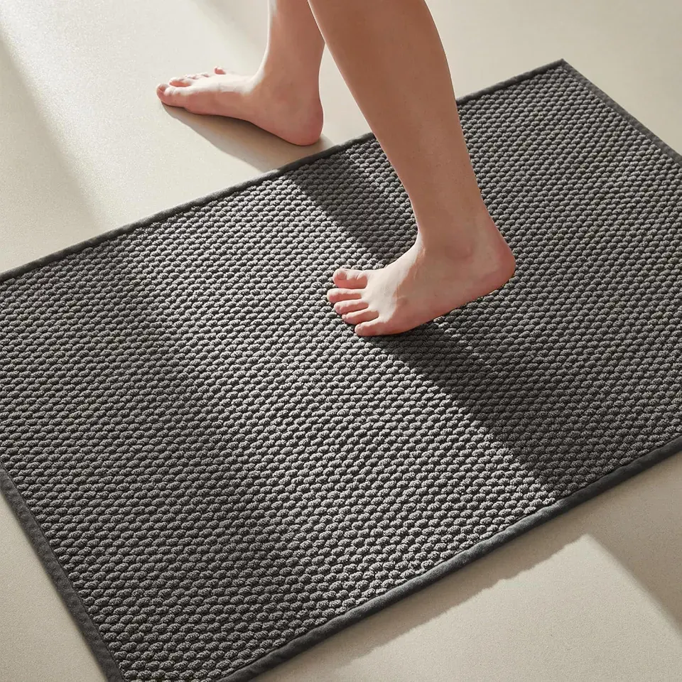 Bathroom Rugs Non Slip Washable, Super Absorbent Thin Bath Mat Small Quick Dry Low Pile Bathroom Rug, Dark Grey 16"x24"