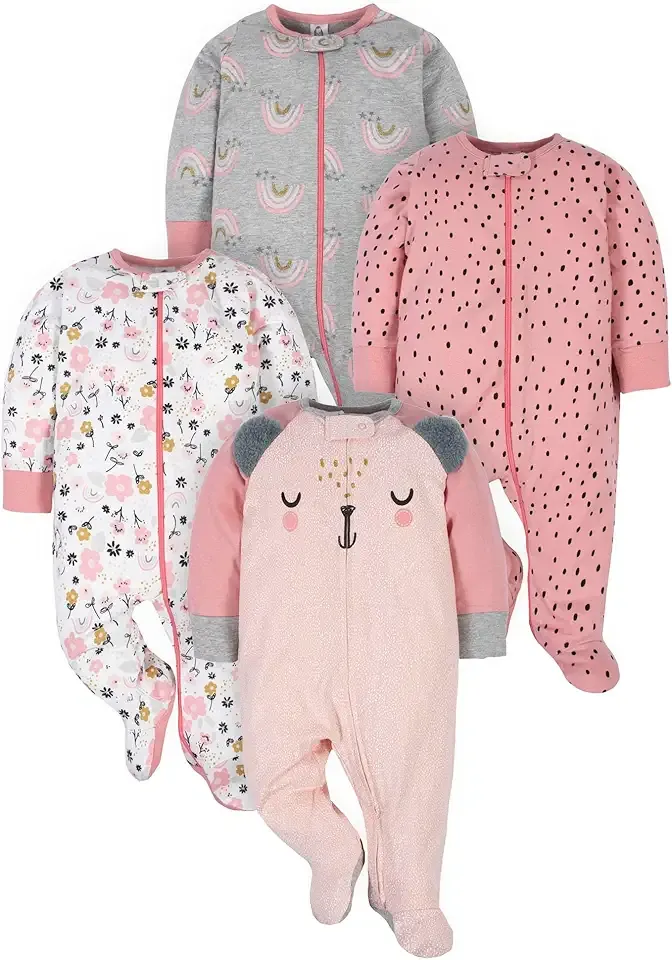 Baby-Girls 4 Pack Sleep 'N Play Footie