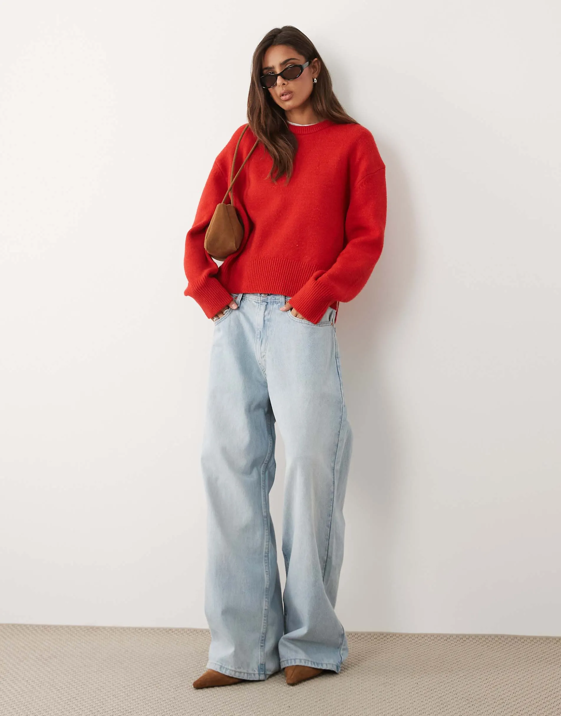ASOS DESIGN boxy jumper with side split detail in red