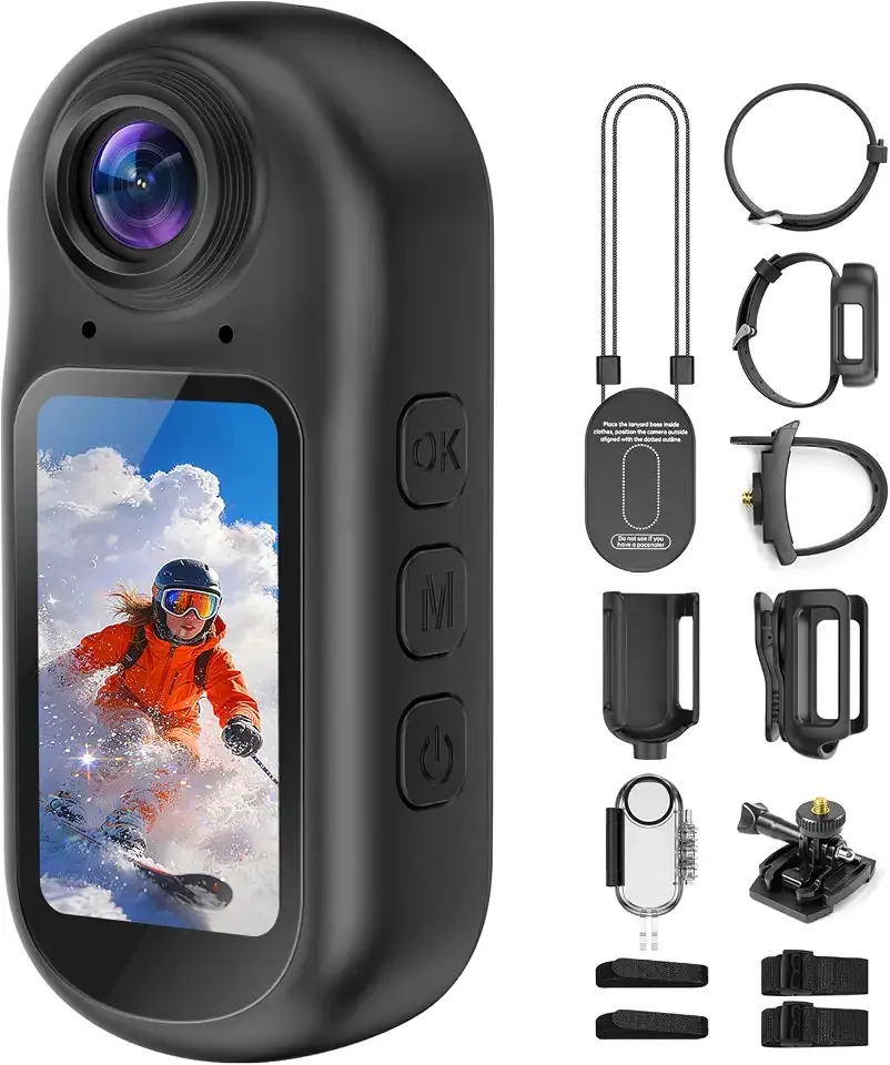 4K Mini Body Camera with Audio and Video Recording, Tiny Body Cam Action Camera with 1.5" Screen, 6‑Axis EIS, WiFi + Bluetooth, Portable Clip On Wearable POV Camera for Motorcycle Helmet, Sports, Pet